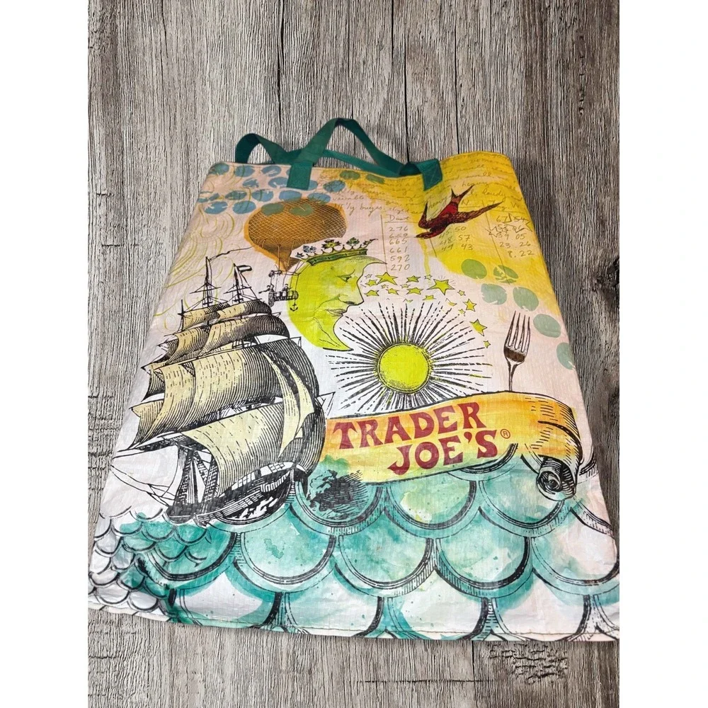 Trader Joe's Reusable Grocery Shopping Bag Pirate Ship Crab Moon Map Rare